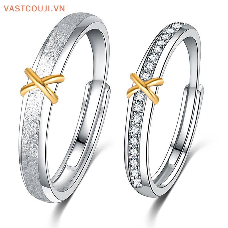 Nhẫn Cặp Đính Đá Zircon Kiểu Hàn Quốc Có Thể Điều Chỉnh Kích Thước