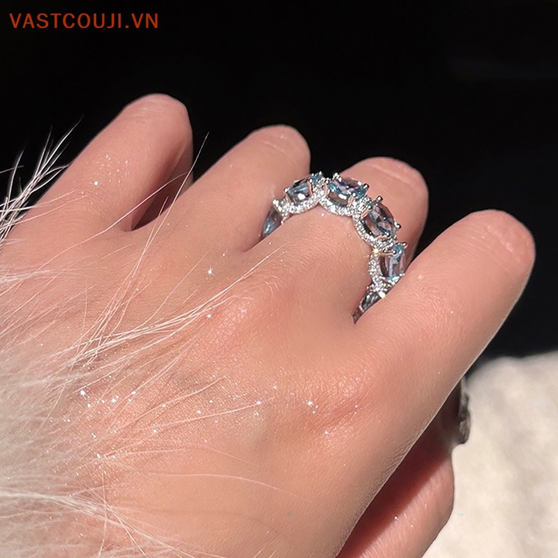 Nhẫn Đính Đá Zircon Màu Xanh Dương Sáng Tạo Thời Trang Mùa Hè Cho Nữ