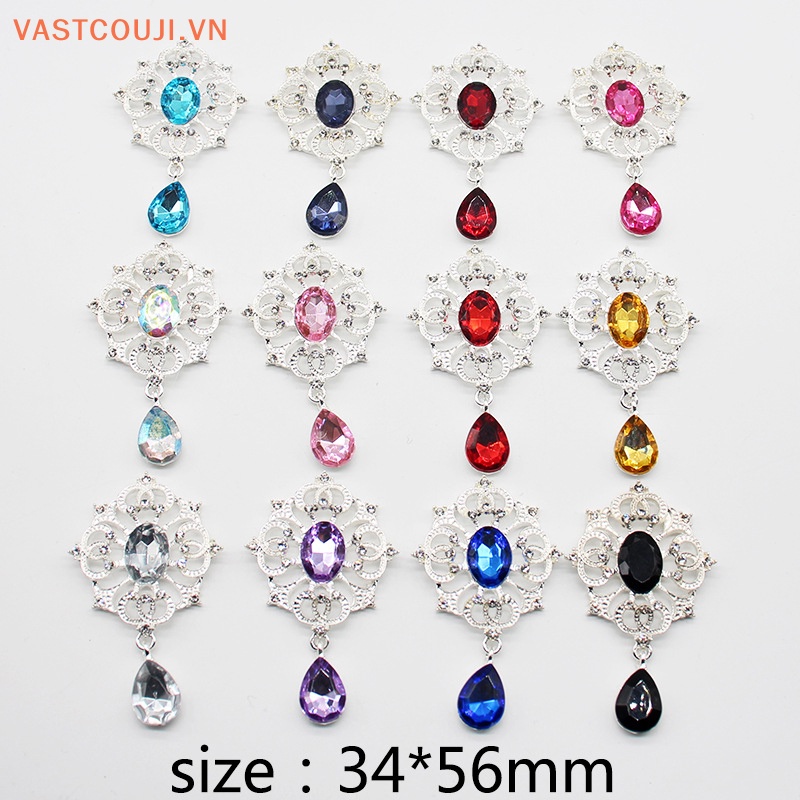 Mặt Dây Chuyền Phẳng Bằng Hợp Kim Bạc Đính Đá 34 * 56mm Làm Phụ Kiện Trang Trí Tóc DIY