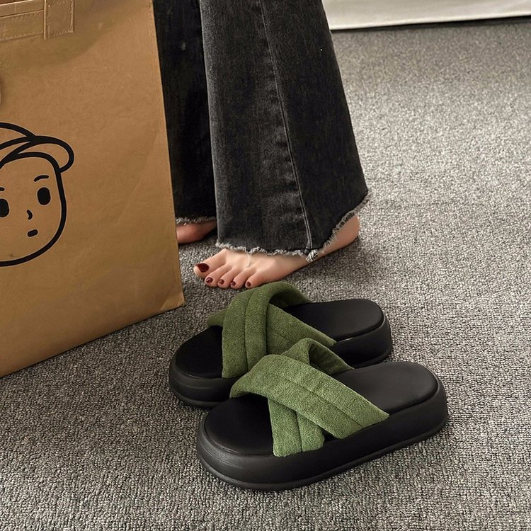 KaBaiQi Dép bánh mì guốc dép giày nữ Màu Sắc Đơn Giản Thoải Mái Cao Gót Chống Trơn Trượt dép đế xuồng 28ZHDLX063006