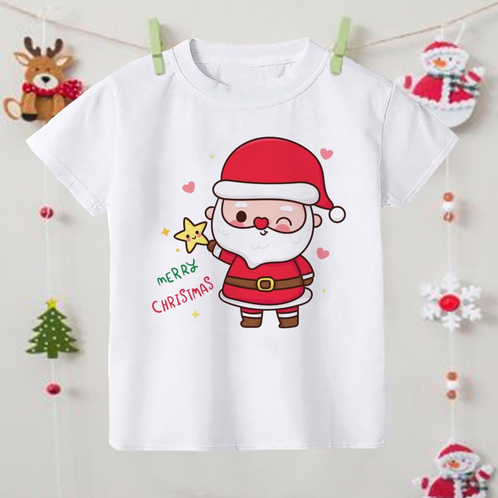Áo Thun Tay Ngắn In Họa Tiết Ông Già Noel Thời Trang Cho Bé Trai Và Gái