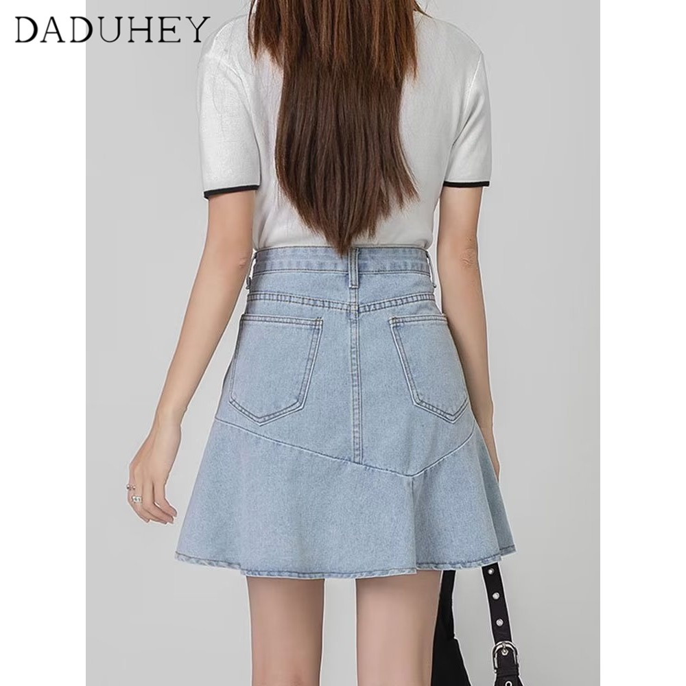 Chân váy denim DADUHEY lưng cao dáng chữ A màu sáng thời trang phong cách Hàn Quốc cho nữ