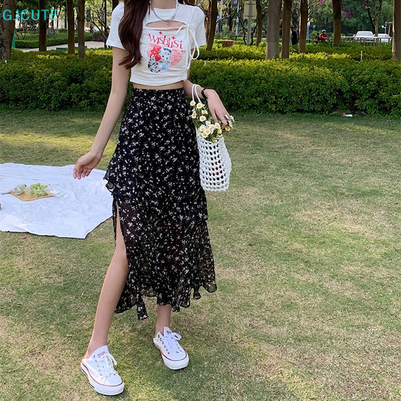 Chân Váy Chữ A Lưng Cao Xẻ Tà In Họa Tiết Hoa Thời Trang Mùa Hè | BigBuy360 - bigbuy360.vn
