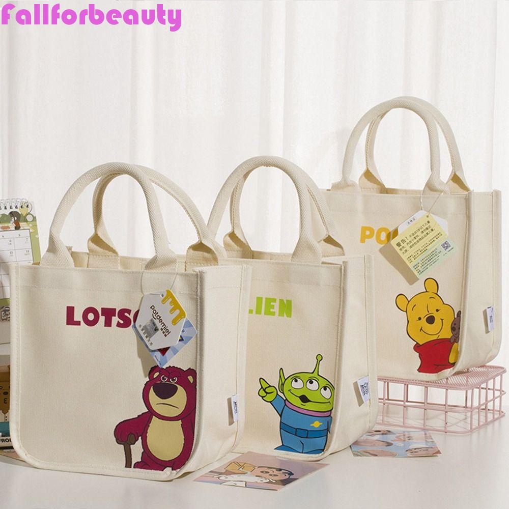 FALLFORBEAUTY Túi Xách Vải Canvas Thêu Hình Gấu Và Dâu Tây Dễ Thương Cho Nữ