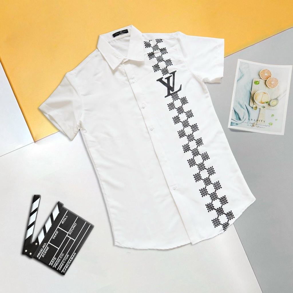 Áo sơ mi nam tay ngắn vải đũi CAO CẤP phối màu sang trọng dập chữ nổi giá rẻ chuẩn shop | BigBuy360 - bigbuy360.vn