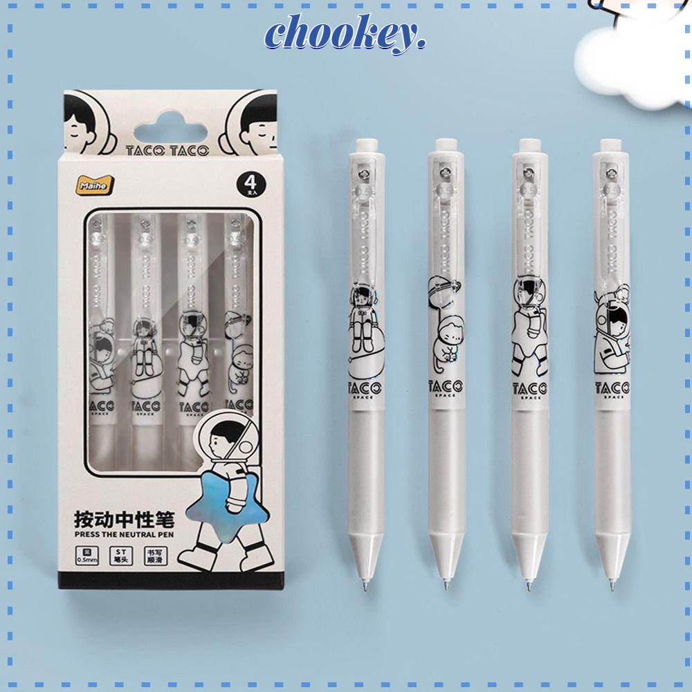 CHOOKEY Set 4 Bút Mực Đen Kiểu Nhấn Họa Tiết Hoạt Hình Dễ Thương