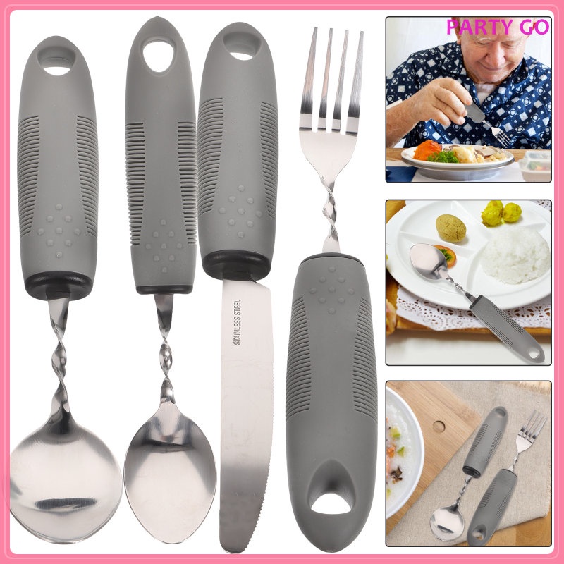 Bộ Bốn Món Nĩa Ăn Uống Bằng Thép Không Gỉ Chống Trượt Cho Người Lớn Tuổi uiran.vn