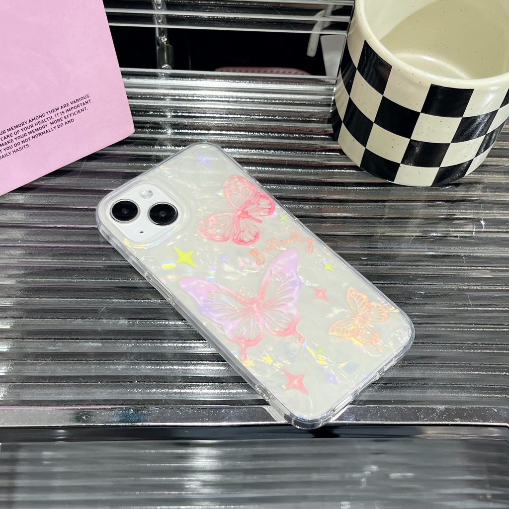 Ốp Điện Thoại Chống Sốc Hai Mặt Họa Tiết Bướm Kèm Dây Đeo Cho IPhone 14 13 12 11 Pro Max