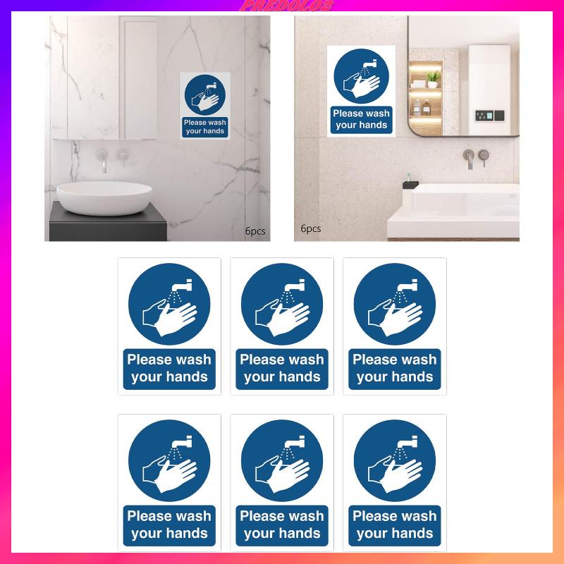 Bộ 6 Miếng Dán Biển Báo Rửa Tay Cho Nhà Vệ Sinh