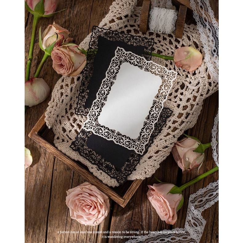 Set 10 Tấm Thẻ Giấy Họa Tiết Ren Rỗng Kiểu Vintage Sáng Tạo Trang Trí Sổ Tay DIY