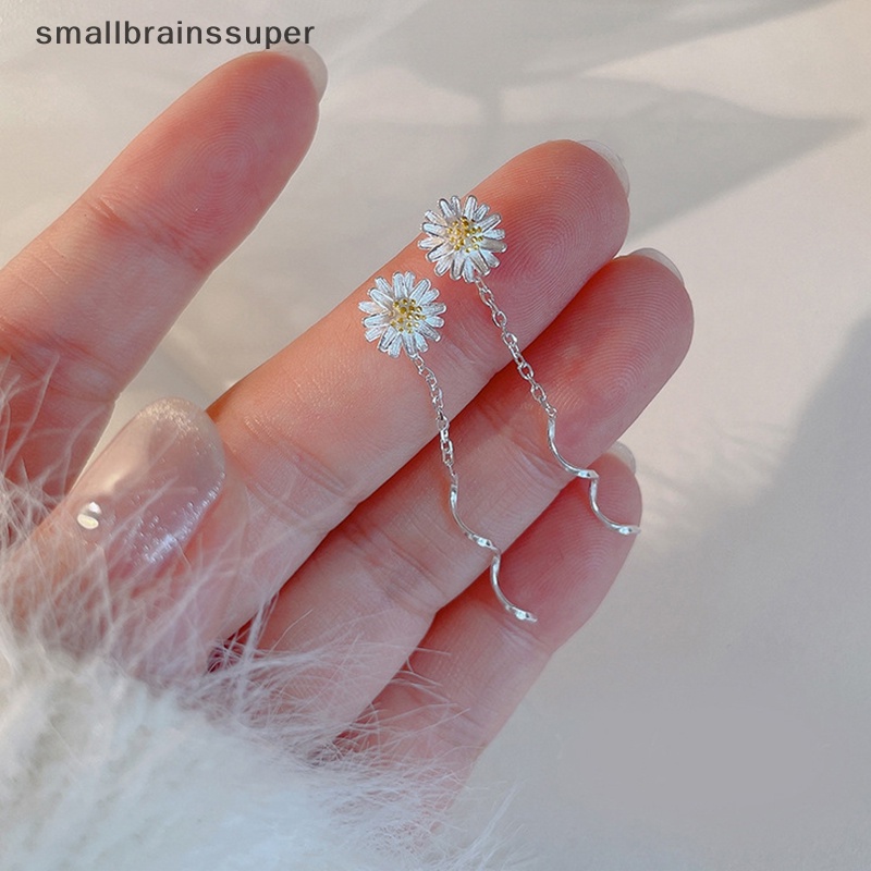 1 Đôi Bông Tai Bạc Dáng Dài Hình Hoa Cúc Phối Tua Rua Thời Trang Cho Nữ SBS