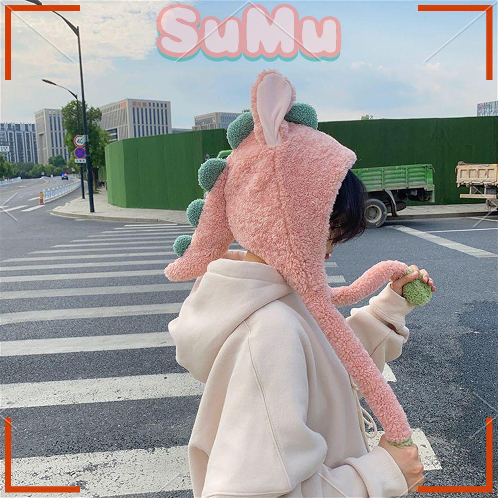SUMU Mũ Trùm Đầu Kiêm Chụp Tai Chống Gió Hình Khủng Long Dễ Thương