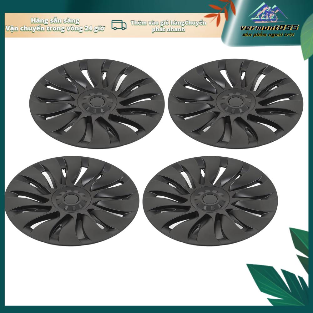 Vermont055 4 Chiếc 19 Inch Bánh Xe Hub Cap Màu Đen Mờ Trung Tâm Ô Tô Bọc Hoàn Toàn Vành Bảo Vệ Thay Thế Cho Mẫu Tesla Model Y 2020 Đến 2023