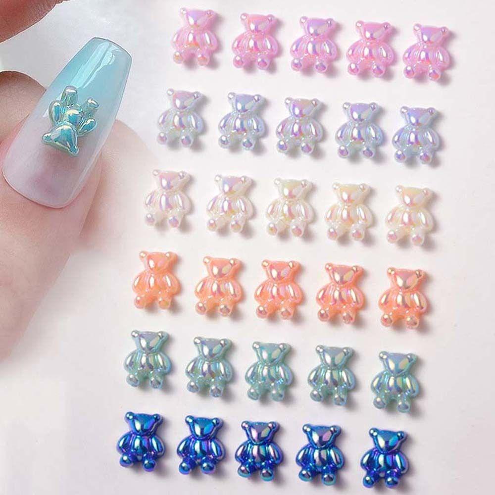 ANEMONE Bộ 5 Phụ Kiện Trang Trí Móng Tay Hình Gấu Hoạt Hình Dễ Thương Dành Cho Nữ