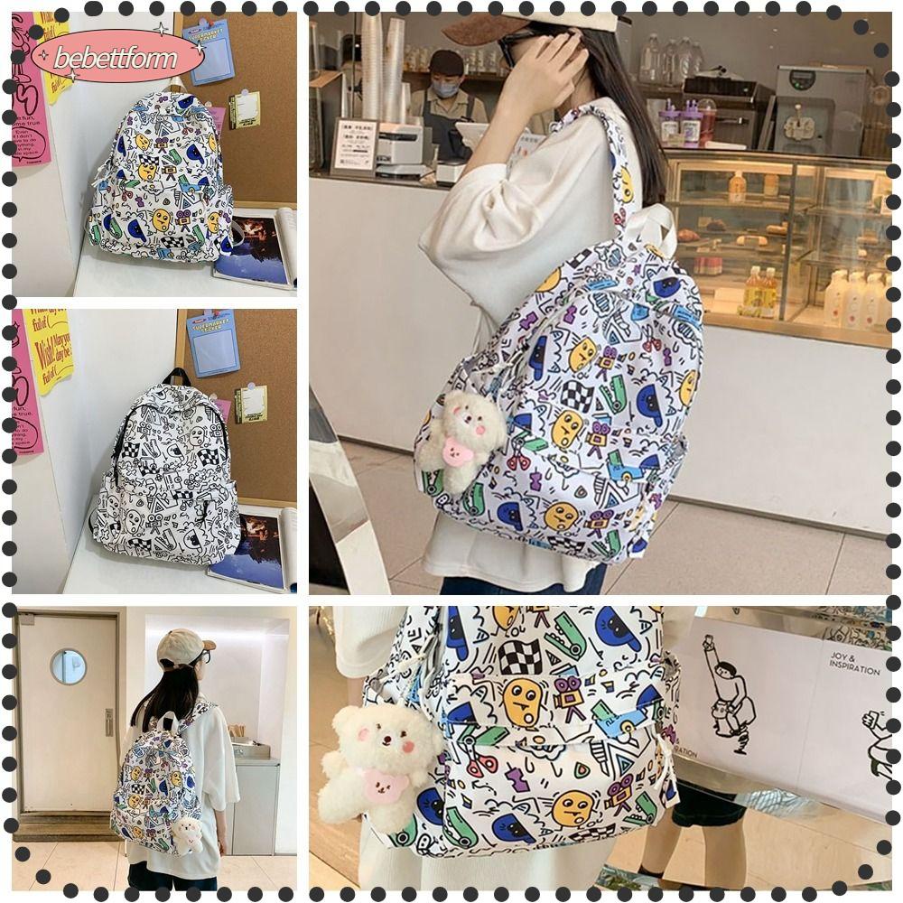 BEBETTERM Ba Lô Hoạ Tiết Graffiti Đáng Yêu Cho Nữ