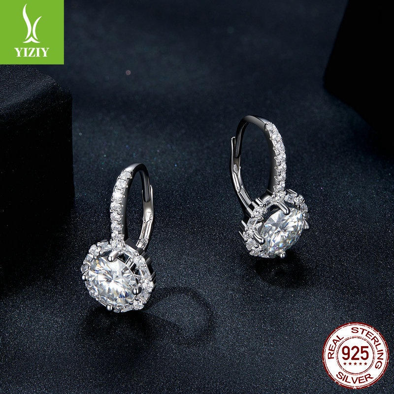 Moissanite  Bông tai Nữ 925 Bạc 1CT có thể được phát hiện bằng bút kim cương, bông tai cao quý