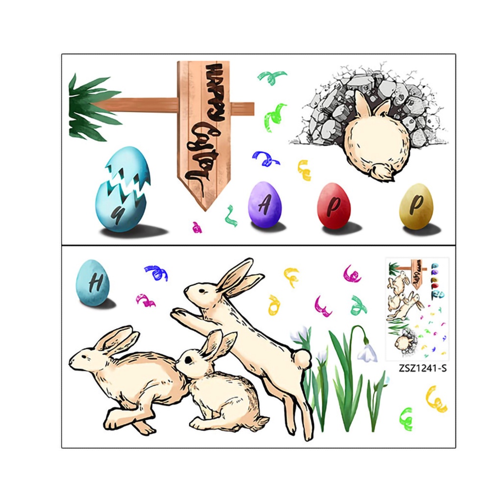 Set 2 Miếng Dán Tường / Cửa Sổ Bằng PVC Hình Thỏ Phục Sinh Dễ Thương Trang Trí Nhà Cửa
