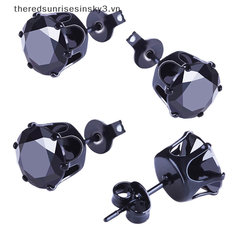 6 Đôi Bông Tai Hình Khối Tròn Bằng Thép Không Gỉ Màu Đen Thời Trang Cho Nam Và Nữ 3mm-8mm