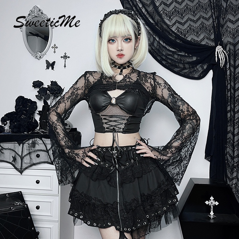 Áo Thun Tay Dài Dáng Ôm Màu Trơn Phối Ren Lưới Thời Trang 2023 Quyến Rũ Cho Nữ