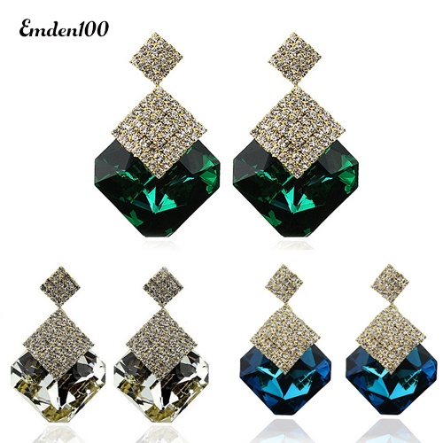 Bông Tai Hình Vuông Đính Đá Lấp Lánh Sang Trọng Cho Nữ