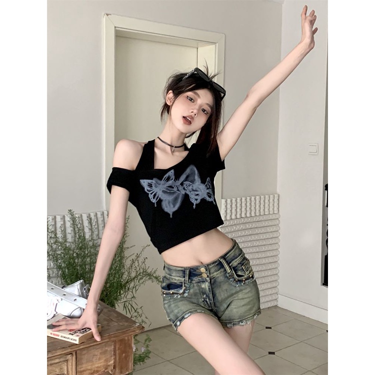 Áo Thun Nữ Ngắn Tay Trễ Vai Phong Cách Hàn Quốc Mới