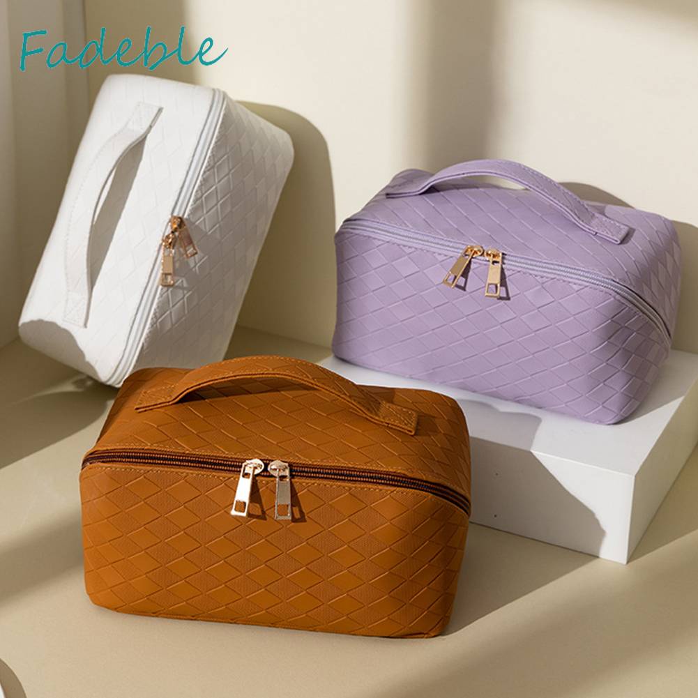 Túi Đựng Mỹ Phẩm Bằng PU Sức Chứa Lớn Họa Tiết Sọc Caro Tiện Dụng Cho Nữ