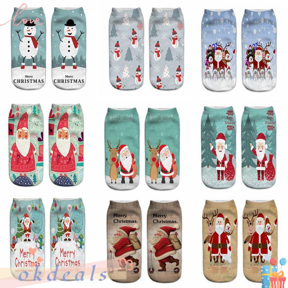 OKDEALS Vớ Thuyền In Họa Tiết Giáng Sinh 3D Dễ Thương Phong Cách Harajuku Cho Nữ