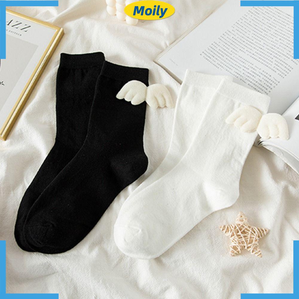 MOILYVN Vớ Thể Thao Cotton Polyester Thoáng Khí Hình Đôi Cánh Thiên Thần Màu Trắng Mới Lạ Dành Cho Bạn Nữ