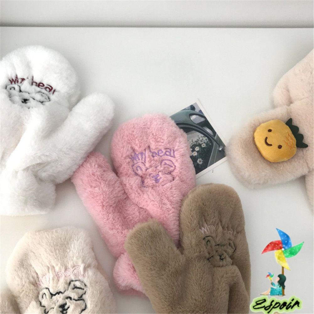 ESPO 1 Đôi Găng Tay Giữ Ấm Hở Ngón Hình Gấu Phong Cách Hàn Quốc