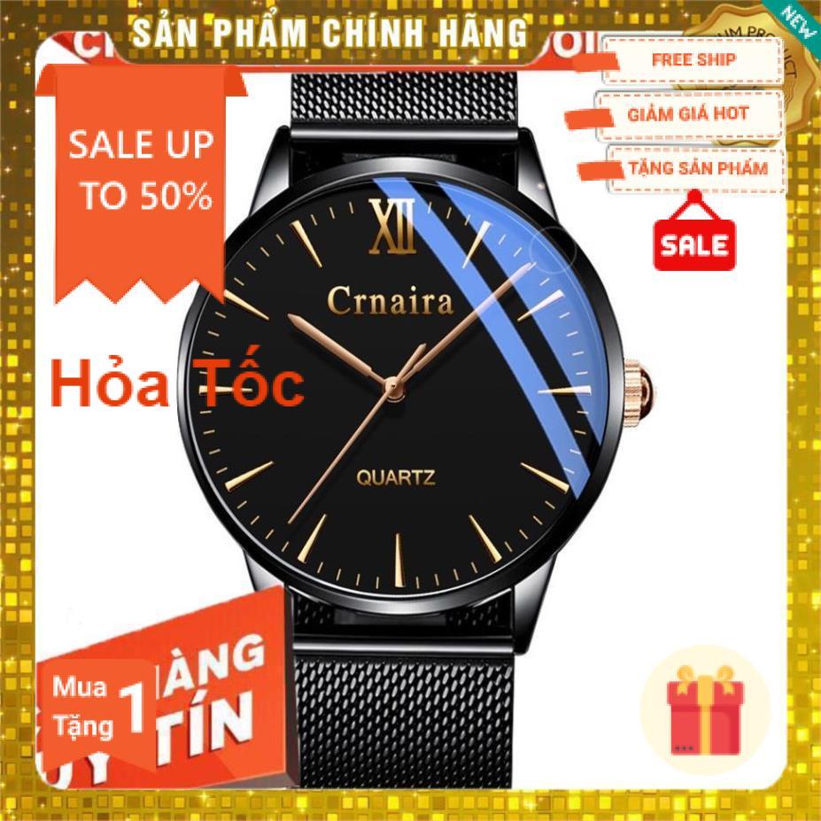 Đồng Hồ Nam Crnaira Japan C3079 Siêu Mỏng Dây Thép Lụa Cao Cấp