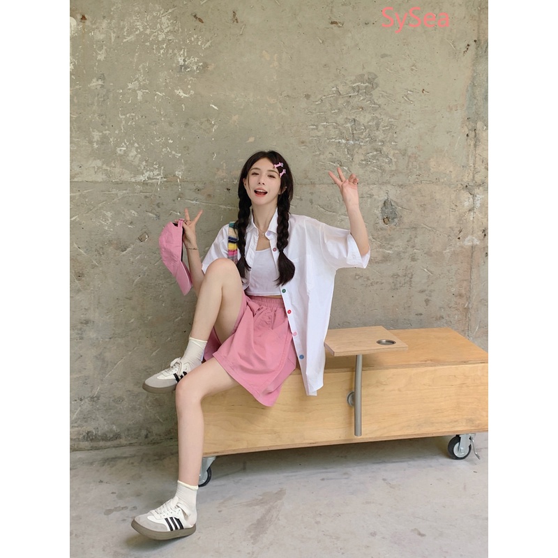 Áo Sơ Mi Tay Ngắn Dáng Rộng Cài Nút Nhiều Màu Thời Trang Mùa Hè Cho Nữ