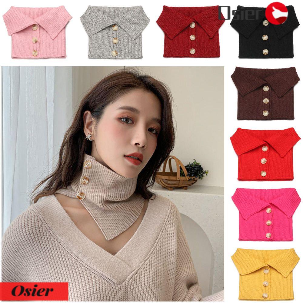 OSIER1 Cổ Áo Giả Dệt Kim Phối Nút Có Thể Tháo Rời Ấm Áp Thời Trang Cho
