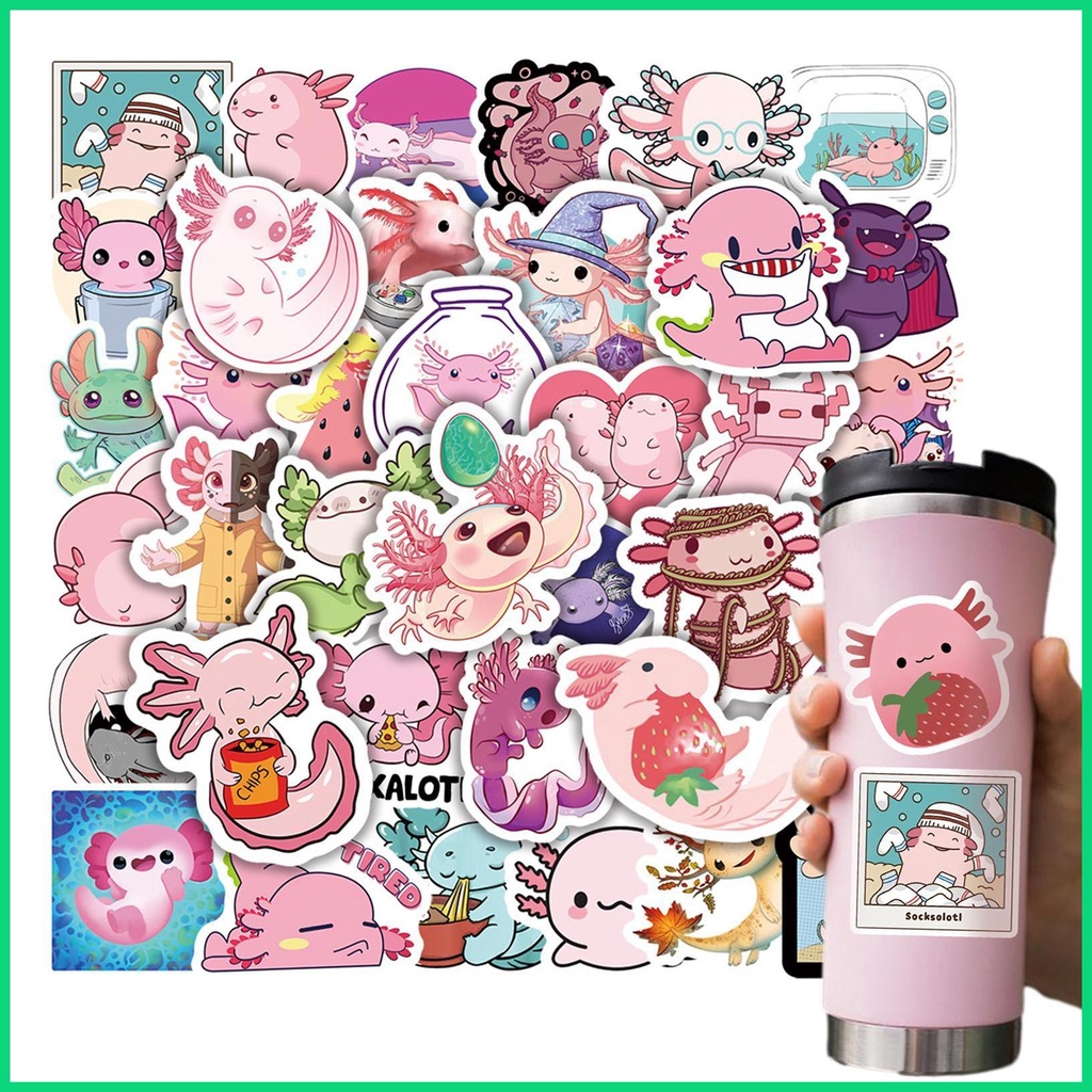 Set 50 Sticker Axolotl Trang Trí Chai Nước