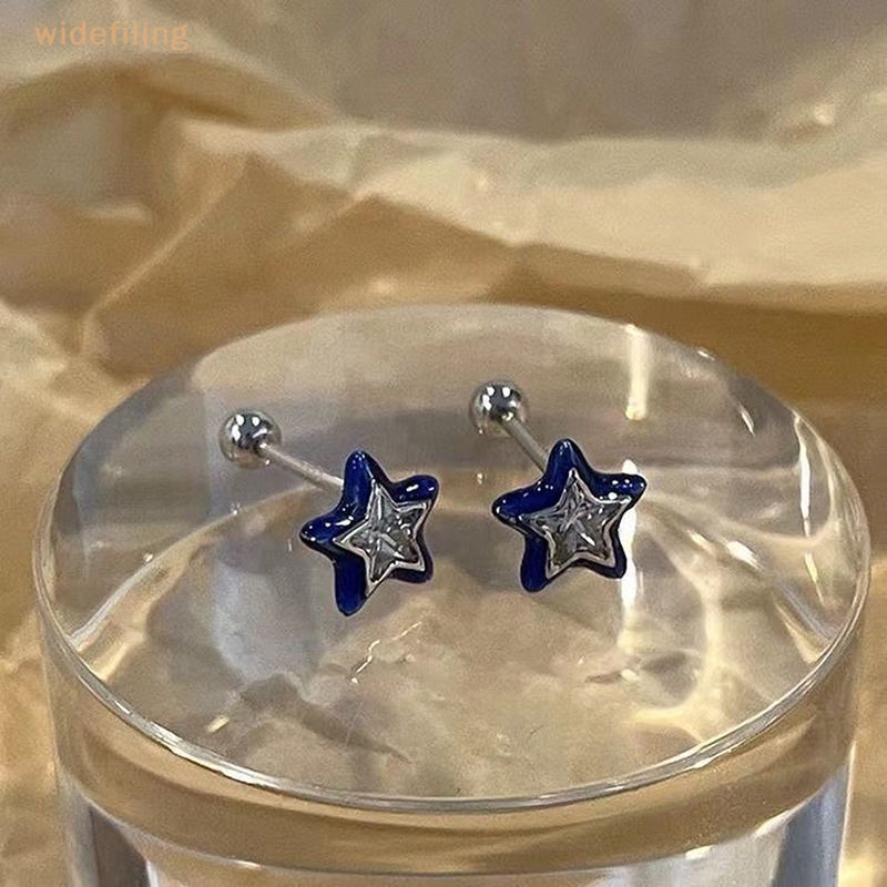 Bông Tai Hình Ngôi Sao Năm Cánh Đính Đá Pha Lê Xanh Dương Thời Trang Cho Nữ Y2k