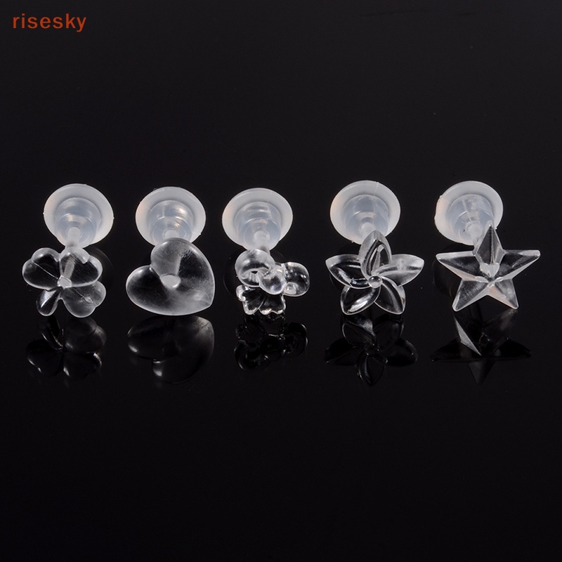 Set 5 Đôi Bông Tai Acrylic Trong Suốt Hình Hoa / Ngôi Sao / Trái Tim / Xoắn Ốc