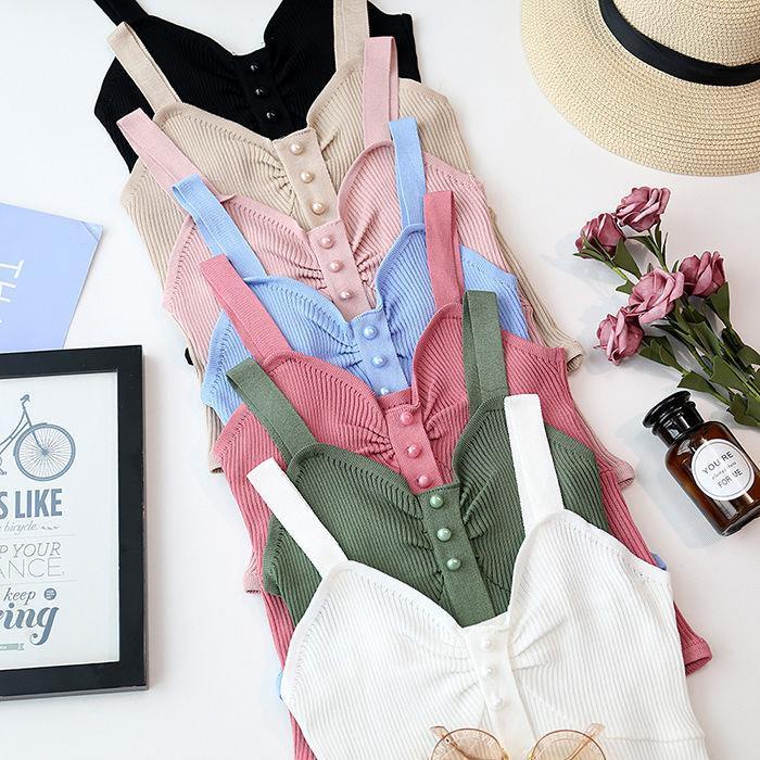 Áo Dệt Kim Không Tay Lưng Cao Thời Trang Mùa Hè Dành Cho Nữ