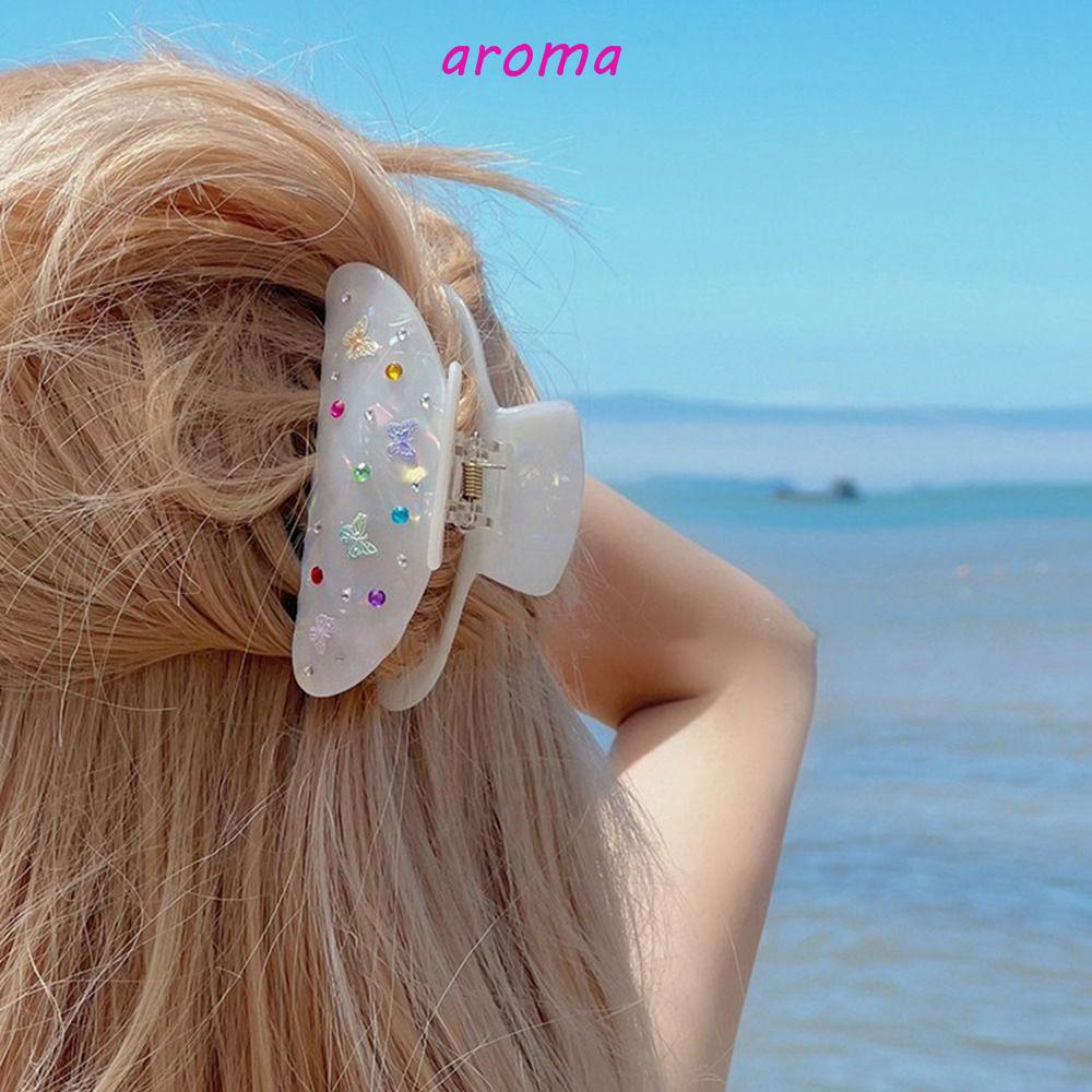 AROMA Kẹp Tóc Đuôi Ngựa Hình Bướm Axit Acetic Màu Trắng Phong Cách Retro Cho Nữ