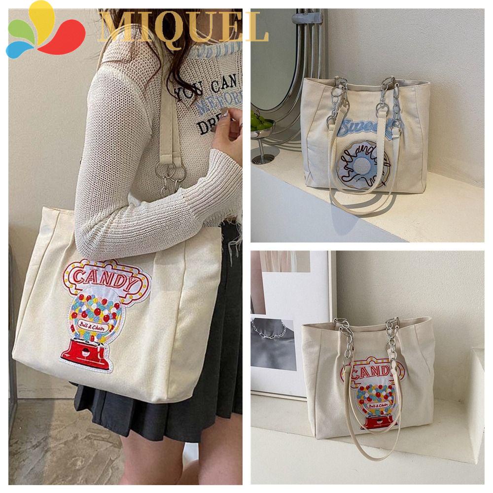 MIQUEL Túi Tote Vải Canvas Hình Vuông Cỡ Lớn Thêu Họa Tiết Thời Trang Có Thể Tái Sử Dụng