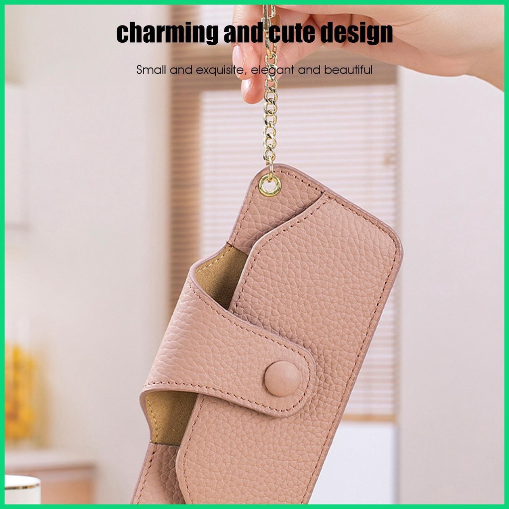 Hộp Đựng Mắt Kính Bằng Da Bò Mỏng Nhẹ Kèm Dây Đeo Sợi Xích Thời Trang Sang Trọng Cho Nữ