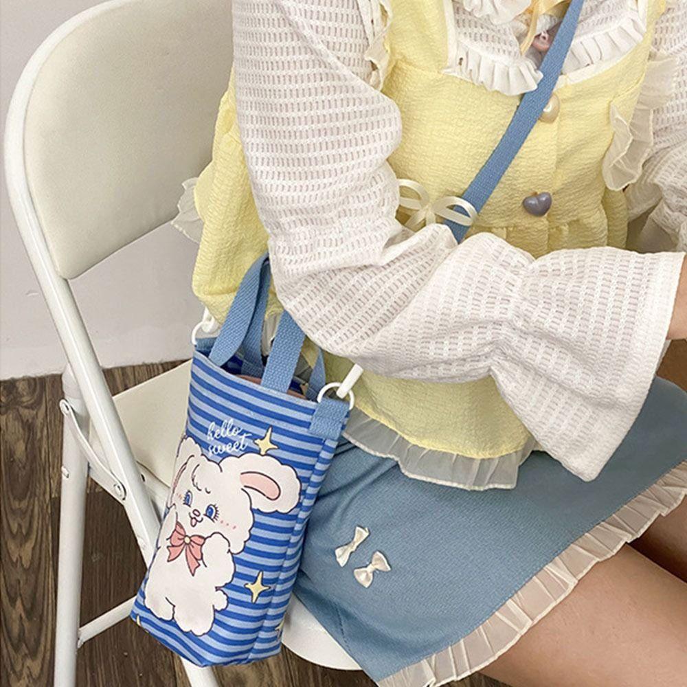 FALLFORBEAUTY Túi Canvas Đeo Vai Đơn In Họa Tiết Hoạt Hình Nghệ Thuật Có Dây Đeo Cho Nữ