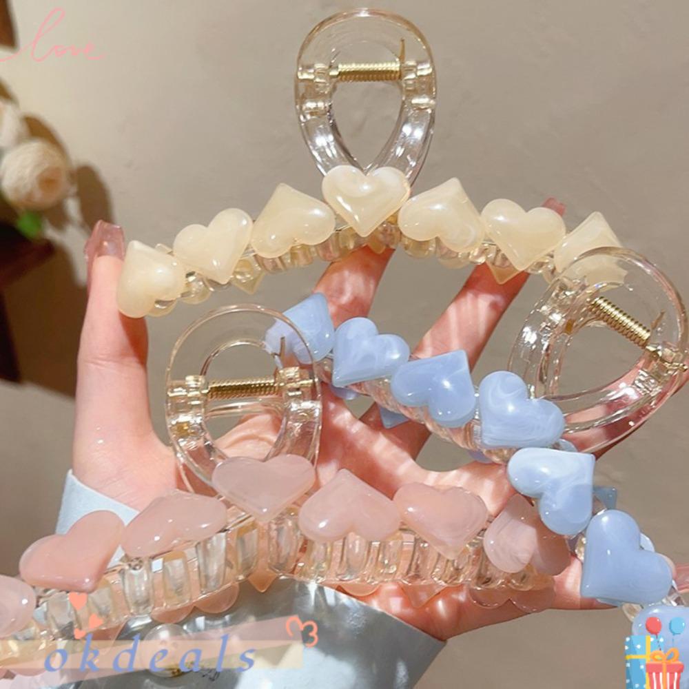 OKDEALS Kẹp Tóc Càng Cua Hình Trái Tim Bằng Acrylic Trong Suốt Trọng Lượng Nhẹ Phong Cách Cổ Điển Cho Nữ