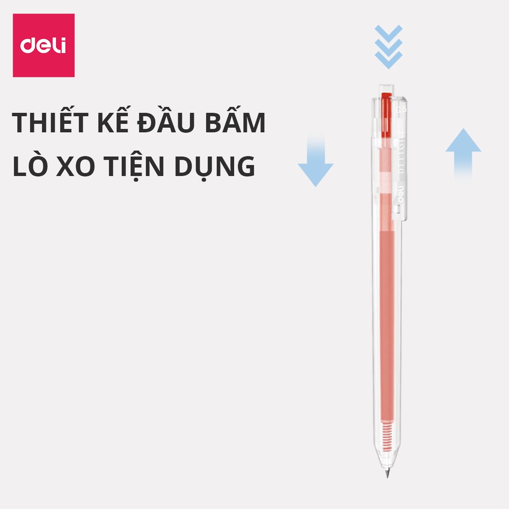 Bút bi nước mực gel bấm nhiều màu 0.5mm Deli xinh xắn nhanh khô viết đều trơn tru lâu hết mực chất lượng cao EG118