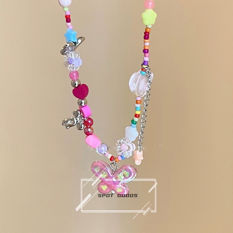 Dopamine Vòng cổ Xỏ Hạt Nhiều Màu Sắc Mặt Hình Bướm Dễ Thương Ngọt Ngào Cho Chị Em Gái