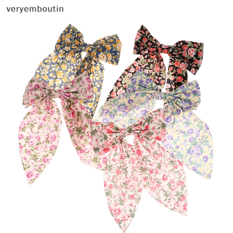 Kẹp Tóc Ruy Băng Thắt Nơ in Họa Tiết Hoa Xinh Xắn Ngọt Ngào Cho Nữ