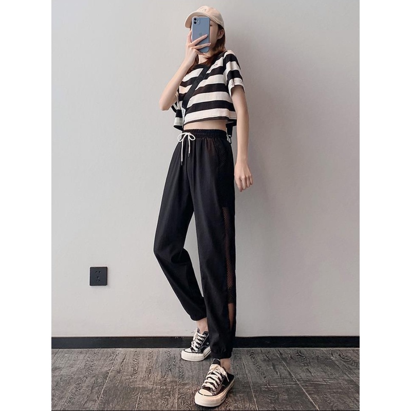 Quần Baggy Thể Thao Lưng Thun Rút Dây Màu Trơn Dành Cho Nữ