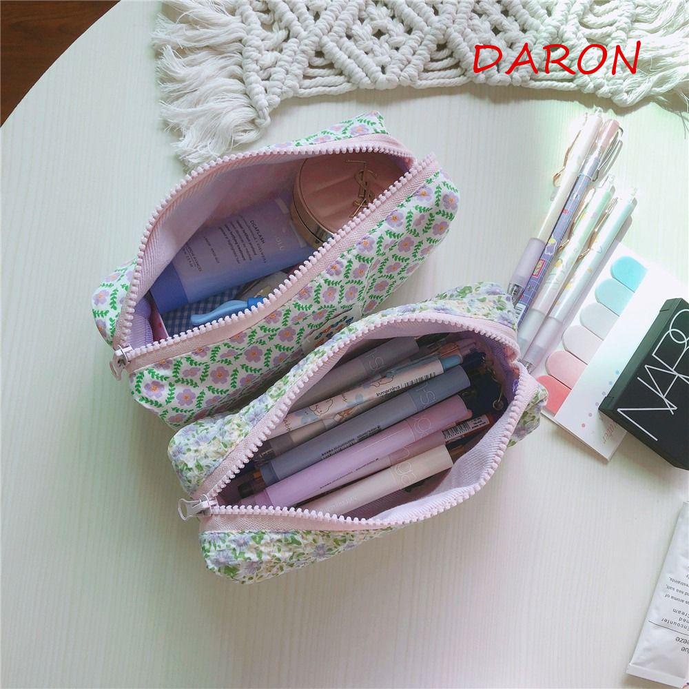 DARON Túi Đựng Mỹ Phẩm / Đồ Trang Điểm Bằng Vải Canvas Họa Tiết Hoa Xinh Xắn Tiện Dụng Cho Nữ