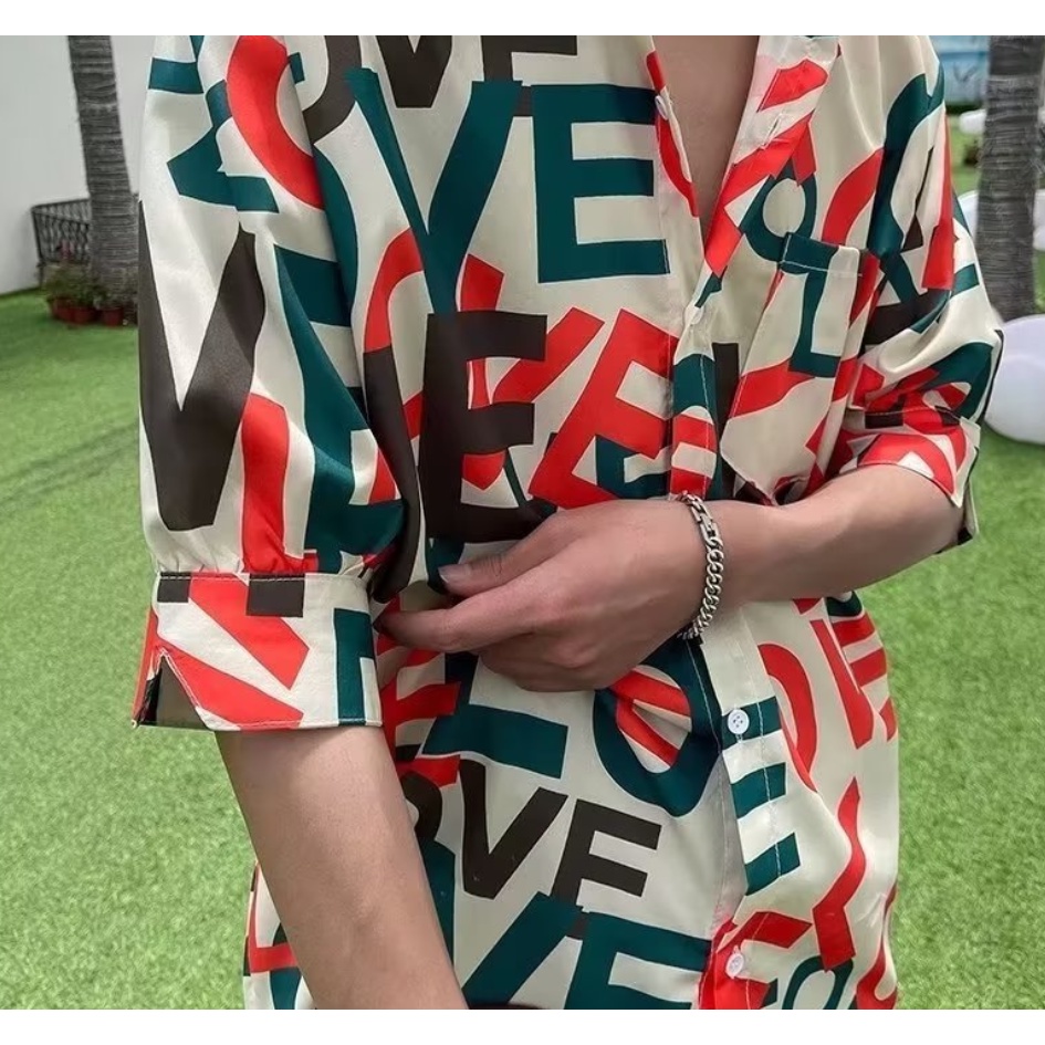 Áo Sơ Mi Tay Lửng Dáng Rộng In Chữ Phong Cách Hàn Quốc Thời Trang Mùa Hè Dành Cho Nam