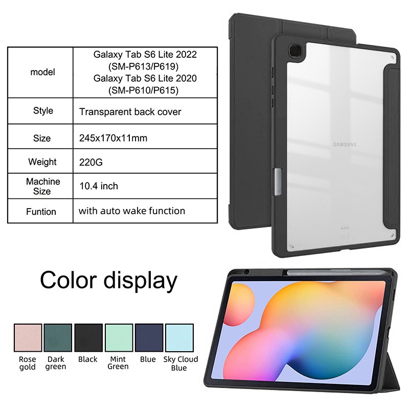 Ốp Điện Thoại Da + Acrylic Trong Suốt Siêu Mỏng Cho Samsung Tab S6Lite 2020 P610 P615 10.4inch S6 Lite 2022 P613 P619