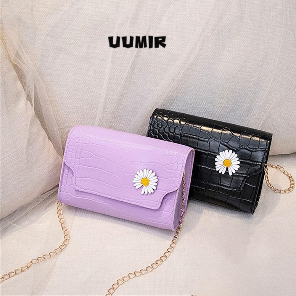 UUMIR Túi Xách Da PU Màu Trơn Họa Tiết Hoa Cúc Nhỏ Xinh Phối Dây Xích Thời Trang Cho Bạn Gái