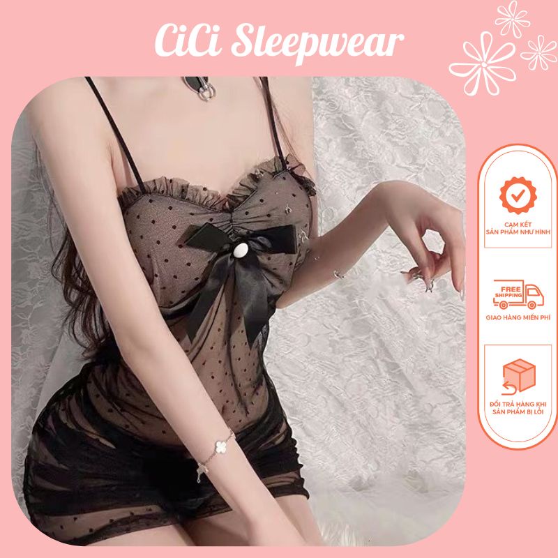 CV95 Váy ngủ ren ôm body tôn dáng- chấm bi xuyên thấu CICI SLEEPWEAR